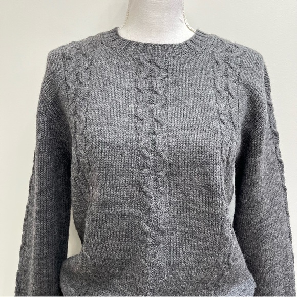 Vintage Evergreen Knitwear 100% wool gray cable knit crewneck fisherman sweater - Picture 4 of 9